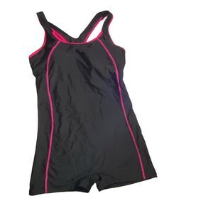 Charmo‎ Women's Boyleg One Piece Swimsuit Size XL Black Swimming Costume Modest